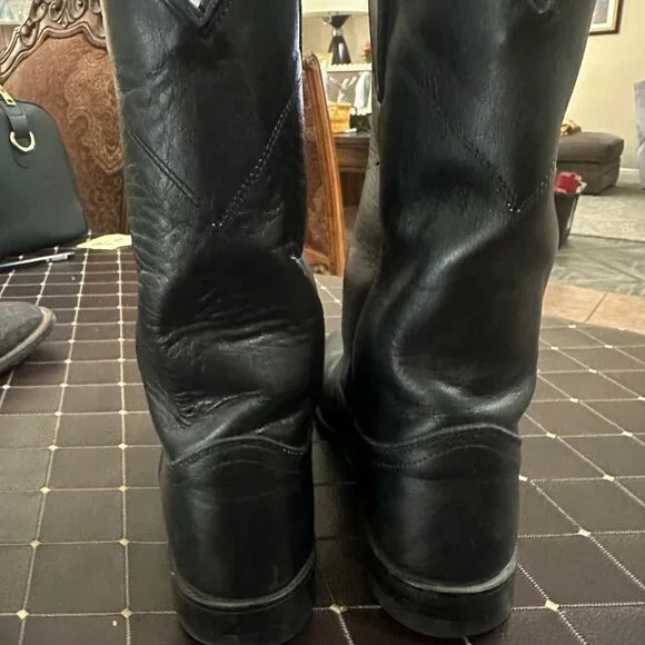 Justin Black Leather Roper Cowboy Boots – Style L3703, Size 7.5A - Picture 4 of 5